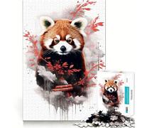 Rompecabezas de 1000 Piezas con diseño de Panda Rojo en Acuarela para Adultos Fortalece la Memoria, Alivia el estrés cumpleaños (38x52cm)