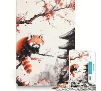 Rompecabezas de 1000 Piezas con diseño de Panda Rojo en un Cerezo en Flor para Adultos Juguete para ejercitar la Mente y Relajarse Corte de precisión Regalo Elegante (50x75cm)
