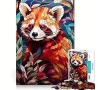 Rompecabezas de 1000 Piezas con diseño de Panda Rojo en vidriera para Adultos Juego Mental para el hogar Bordes limpios Un Regalo Encantador (38x26cm)