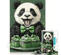 Rompecabezas de 1000 Piezas con diseño de Panda y Cupcakes de trébol Verde para Adultos y Adolescentes Juego Mental, diversión Tranquila, Bordes Afilados, Regalo Memorable (50x75cm)