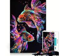 Rompecabezas de 1000 Piezas con diseño de par de Peces Dorados neón sobre Fondo Negro para Adultos Juguete Intelectual para aliviar el estrés Corte preciso (38x26cm)