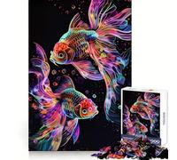 Rompecabezas de 1000 Piezas con diseño de par de Peces Dorados neón sobre Fondo Negro para Adultos Juguete de Habilidad para aliviar la tensión Corte preciso Regalo Ideal (50x75cm)