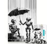 Rompecabezas de 1000 Piezas con diseño de Paraguas Robot y Lluvia para Adultos Ideal para estimular la Memoria, Relajarse y Jugar a Rompecabezas Corte Suave Regalo de cumpleaños (38x52cm)