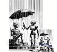 Rompecabezas de 1000 Piezas con diseño de Paraguas Robot y Lluvia para Adultos Ideal para estimular la Memoria, Relajarse y Jugar a Rompecabezas Corte Suave Regalo de cumpleaños (38x52cm)