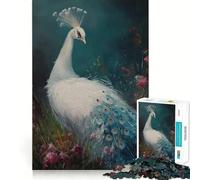 Rompecabezas de 1000 Piezas con diseño de Pavo Real Blanco para Adolescentes Juego de concentración Mental Corte de precisión Bordes Lisos Juego Ideal para Rellenar Calcetines navideños (38x52cm)