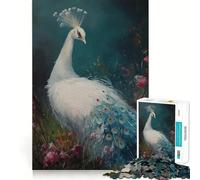 Rompecabezas de 1000 Piezas con diseño de Pavo Real Blanco para Adultos Juego para ejercitar la Mente Corte láser para un Ajuste Actividad gratificante para días lluviosos (50x75cm)
