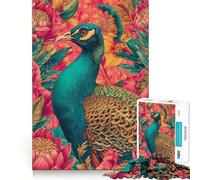 Rompecabezas de 1000 Piezas con diseño de Pavo Real en esplendor Floral para Adultos Juguete de lógica y Entretenimiento Bordes Suaves Regalo conmovedor (38x26cm)