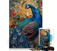 Rompecabezas de 1000 Piezas con diseño de Pavo Real en vidrieras artísticas para Adolescentes Juguete fácil de Usar y con un diseño Ingenioso Ideal para el Ocio (50x75cm)
