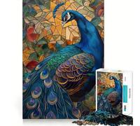 Rompecabezas de 1000 Piezas con diseño de Pavo Real en vitrales, Ideal para Adultos Jugar a la Mente, divertirse en compañía Ideal para Regalar en cumpleaños (38x52cm)