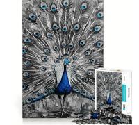 Rompecabezas de 1000 Piezas con diseño de Pavo Real y Detalles Azules para Adultos y Adolescentes Un Rompecabezas Mental Que Ayuda a aliviar el estrés Un Regalo Original y Divertido (38x26cm)