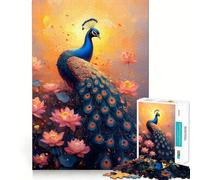 Rompecabezas de 1000 Piezas con diseño de Pavo Real y Flores de Loto para Adolescentes Mejora la Memoria Un pasatiempo Tranquilo Bordes precisos Regalo de cumpleaños (50x75cm)