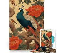 Rompecabezas de 1000 Piezas con diseño de Pavo Real y pájaros en un Entorno Floral para Adultos Juguete para la Mente Que Alivia la ansiedad Bordes precisos Regalo Original (38x52cm)