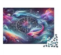Rompecabezas de 1000 Piezas con diseño de Peces del Zodiaco, fantasía Colorida y cósmica. Juegos educativos clásicos para el Desarrollo Cerebral de Adultos. 52 x 38 cm / 1000 Piezas.