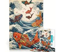 Rompecabezas de 1000 Piezas con diseño de Peces koi y Olas oceánicas para Adultos Juguete para ejercitar la Mente, Alivio del estrés y decoración de Pared con Bordes definidos (50x75cm)