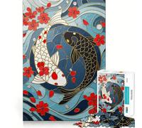 Rompecabezas de 1000 Piezas con diseño de Peces koi Yin Yang y Flores de Cerezo Diversión para ejercitar la Mente Piezas de Ajuste preciso Un pasatiempo Fascinante para los Momentos de Ocio