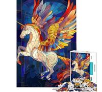 Rompecabezas de 1000 Piezas con diseño de Pegaso en vidriera Ideal para Adultos Juego de ingenio para divertirse en Familia Amigos y Familiares (tamaño 50x75cm)