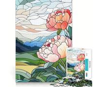 Rompecabezas de 1000 Piezas con diseño de peonías de vitral, Bordes limpios, decoración Divertida y fácil de Usar, Ideal para Navidad (38x26cm)