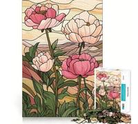 Rompecabezas de 1000 Piezas con diseño de peonías de vitral, Corte preciso, decoración, lógica, Pensamiento, Juego, Tiempo de Juego, decoración navideña, Regalo (50x75cm)