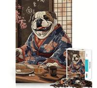 Rompecabezas de 1000 Piezas con diseño de Perro Bulldog y Comida Japonesa Arte para estimular el Cerebro Juego para Descansar Arte navideño para la Pared (38x52cm)