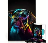 Rompecabezas de 1000 Piezas con diseño de Perro con Gafas de neón para Adolescentes Juguete para ejercitar la Mente, Juego Relajante, Arte para armar, Regalo Festivo (38x52cm)