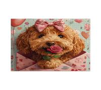 Rompecabezas de 1000 piezas con diseño de perro garabato dorado para el día de San Valentín, rompecabezas de madera con letras de amor, decoración de patrón de amante para entretenimiento en el hogar