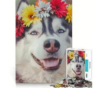 Rompecabezas de 1000 Piezas con diseño de Perro Husky Siberiano para Adultos Juguete para ejercitar la Mente Diversión compartida Diseño artístico de Corte preciso 38x52cm