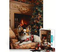 Rompecabezas de 1000 Piezas con diseño de Perro Papillon Junto a la Chimenea, Ideal para Adolescentes Juguete fácil de Usar y con Corte preciso (50x75cm)