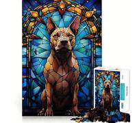 Rompecabezas de 1000 Piezas con diseño de Perro Pit Bull en vitral Ideal para Adolescentes Juguete Intelectual para Relajarse y Disfrutar de la Mente Corte