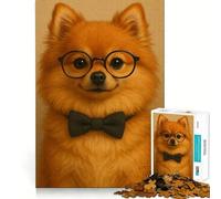 Rompecabezas de 1000 Piezas con diseño de Perro Pomerania con Gafas y Lazo para Adultos Juguete para ejercitar la Mente Diversión en Familia Corte de precisión Regalo Encantador (38x26cm)