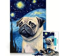 Rompecabezas de 1000 Piezas con diseño de Perro Pug en la Noche Estrellada para Adultos Ideal para Mejorar la Memoria Un Juego de Mesa Suave y Divertido Corte Firme Fiestas