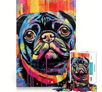 Rompecabezas de 1000 Piezas con diseño de Perro Pug Negro y Bordes sin Costuras,Juego de ingenio y diversión,Ideal para Pasar el rato 38x26cm