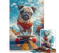 Rompecabezas de 1000 Piezas con diseño de Perro Pug patinando para Adultos Juguete para ejercitar la Mente Tiempo Libre Diseño nítido Regalo increíble (38x26cm)