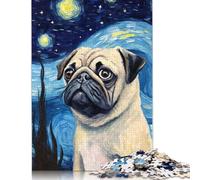 Rompecabezas de 1000 Piezas con diseño de Perro Pug y Noche Estrellada, Rectangular, Creativo, para familias Grandes, Ideal para Adultos (75 x 50 cm)