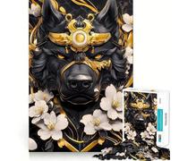 Rompecabezas de 1000 Piezas con diseño de Perro Rottweiler Negro con Detalles Dorados Juego de Ajuste preciso,Juguete Creativo y Divertido,Juego Relajante, Tranquilo 38x26cm