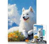 Rompecabezas de 1000 Piezas con diseño de Perro Samoyedo en un Paisaje de montaña para Adultos Ideal para ejercitar la Memoria y Disfrutar del Tiempo Libre Diseño para armar Colección de Arte