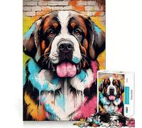 Rompecabezas de 1000 Piezas con diseño de Perro San Bernardo y Grafiti para Adultos Juguete para Adultos Que fomenta la Mente Divertido y Relajante Piezas de colección con Corte preciso (38x52cm)