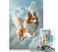 Rompecabezas de 1000 Piezas con diseño de Perro Sheltie Alado Volando Entre Las Nubes Ideal para Adolescentes Juego de concentración con Bordes Lisos y Cortes de precisión para Regalar en Navidad