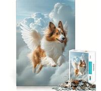 Rompecabezas de 1000 Piezas con diseño de Perro Sheltie Alado Volando Entre Las Nubes para Adultos Juego para ejercitar la Mente Encaje Huecos Actividad Relajante para desconectar
