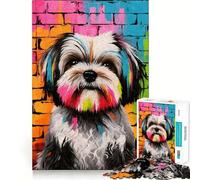 Rompecabezas de 1000 Piezas con diseño de Perro Shih Tzu Estilo Graffiti para Adolescentes Juguete para ejercitar la Mente y Relajarse Diseño para armar Lista de Deseos de Papá Noel 38x26cm