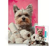 Rompecabezas de 1000 Piezas con diseño de Perro Yorkshire Terrier y Papel higiénico para Adultos Diversión,Corte de precisión,Bordes Lisos,Actividad Absorbente para Noches tranquilas (50x75cm)