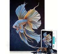 Rompecabezas de 1000 Piezas con diseño de pez Betta Azul y Dorado,Juego de Bordes, Juguete para Entrenar la Mente,diversión para Jugar despacio,Regalo de cumpleaños 38x26cm
