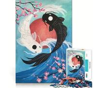 Rompecabezas de 1000 Piezas con diseño de pez koi Yin Yang para Adolescentes Juego de Memoria y concentración Recorte de Calidad Profesional Actividad Relajante para Grupos en Interiores (38x26cm)