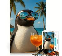 Rompecabezas de 1000 Piezas con diseño de pingüino con Gafas de Sol en una Playa Tropical para Adultos Mejora la Memoria y Alivia la ansiedad Decoración de Pared con Bordes Afilados (38x26cm)