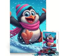 Rompecabezas de 1000 Piezas con diseño de pingüino de Dibujos Animados deslizándose en Trineo por un Paisaje Invernal, Ideal para Adolescentes Un Regalo Encantador (38x52cm)