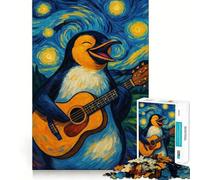 Rompecabezas de 1000 Piezas con diseño de pingüino Guitarrista al Estilo de La Noche Estrellada para Adultos y Adolescentes Juguete de lógica Clara Tiempo de relajación Corte Artículo de