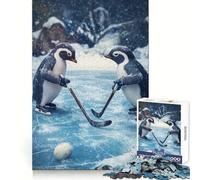 Rompecabezas de 1000 Piezas con diseño de pingüino Jugando al Hockey para Adultos Juguete de lógica, Divertido y Relajante Diseño para armar Regalo Ideal para Navidad (38x26cm)
