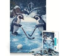 Rompecabezas de 1000 Piezas con diseño de pingüino Jugando al Hockey para Adultos y Adolescentes Juguete de lógica Clara para Relajarse Corte Artículo de Santa Claus (50x75cm)