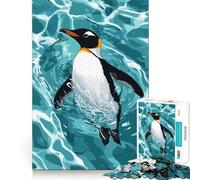 Rompecabezas de 1000 Piezas con diseño de pingüino Nadando en Agua Azul para Adultos Ideal para desarrollar la Memoria, aliviar el estrés y armar (38x52cm)