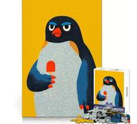 Rompecabezas de 1000 Piezas con diseño de pingüino y Paleta Helada sobre Fondo Amarillo para Adultos Ideal para desarrollar la Memoria, aliviar el estrés y armar (38x52cm)