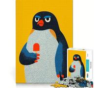 Rompecabezas de 1000 Piezas con diseño de pingüino y Paleta Helada sobre Fondo Amarillo para Adultos Ideal para desarrollar la Memoria, aliviar el estrés y armar (38x52cm)